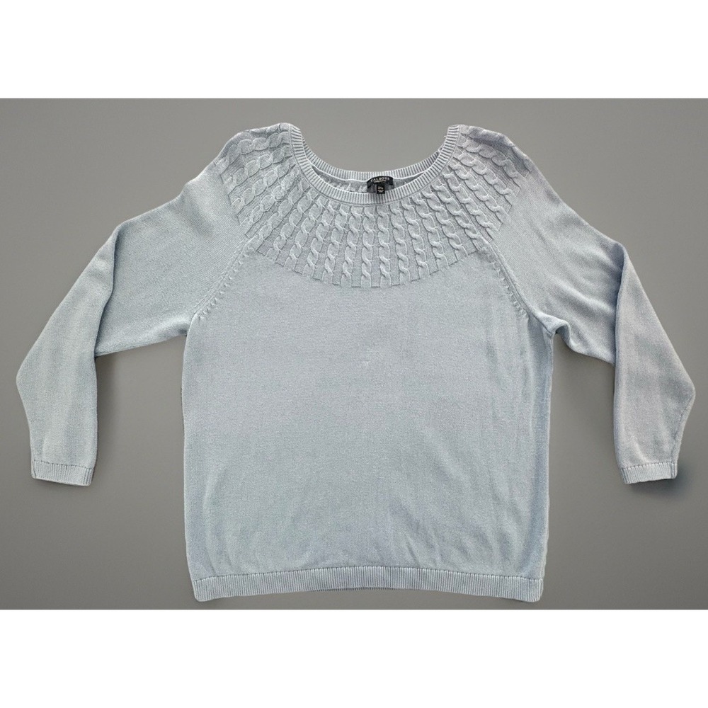 Talbots Woman 2XP Sweater Light Blue Cable Knit Yoke Pullover Cotton Cashmere